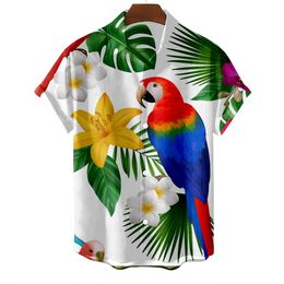 Men's Dress Shirts Men's Shirt Hawaiian Flamingo Printed Shirt For Men Fashion Short Sleeve Male Clothes Top Collar Oversized Blouse 5xl 230707