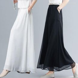 Women's Pants 2023 Summer White Drape Chiffon Wide-Leg Casual Women Clothing Loose Baggy High Waist Trousers Q368