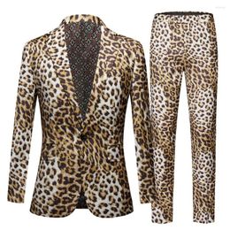 Men's Suits 2023 Fashion Casual High-end Leopard Print Nightclub Style Suit Jacket Pants / Male Two Pieces Coat Trousers Blazers Sets