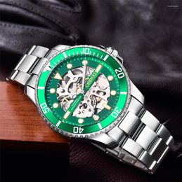 Wristwatches CHENXI Watch For Men Fashion Green Rotating Bezel Skeleton Watches Stainless Steel Band Automatic Mechanical