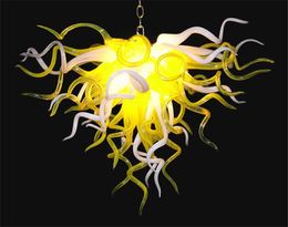 Morden Home Decoration Luxury Yellow White Chandelier Artistic Ceiling Urban Design for Home Hand Blown Art Glass