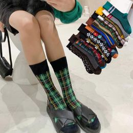 Women Socks Four Seasons Women's Medium And Short Tube Fashion Casual Sports Checkered Stripes Comfortable Cotton Kawaii Cute W9516