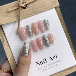 False Nails Sheer Pink Glitter Press On Nails-Handmade And Sparkly For Everyday In Emmabeauty Store No.EM16111