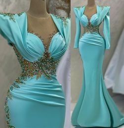 2023 Aso Ebi Lace Beaded Crystals Prom Dress Mermaid Satin Evening Formal Party Second Reception Birthday Bridesmaid Engagement Gowns Dresses Robe De Soiree ZJ691
