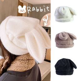 Fashion Face Masks Neck Gaiter Kawaii Bunny Hat Women Rabbit Hat with Ears Student Leisure Y2K Japanese Feamle Faux Fur Winter Hats for Women T108 230706