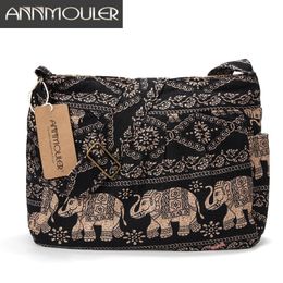 Evening Bags Annmouler Large Women Shoulder Bag Cotton Fabric Crossbody Tribal Elephant Print Hobo Soft Adjustable Messenger 230707