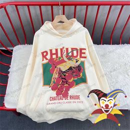 Men's Hoodies Sweatshirts Abstract Character Grape Print Rhude Hooded Men Women 1 1 Best Quality Pullover Apricot Rhude Hoodie T230707