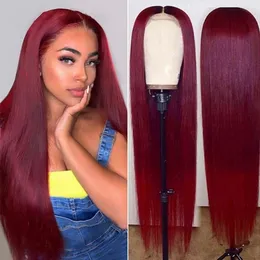 99j Burgundy Straight Bob Wigs Long Bone Wig Lace Front Human Hair Wigs Pre Plucked 13x4 Lace Wigs Remy Hair