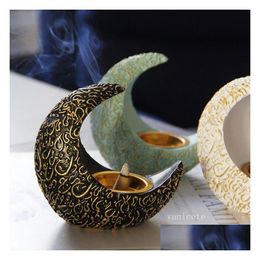 Candle Holders Ramadan Decorative Moon Resin Classical Elegant European Desktop Incense Burner T2I53352 Drop Delivery Home Garden Dh5Ka