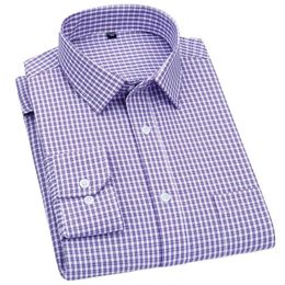 Men's Dress Shirts Mens Long Sleeved Shirt Business Casual Classic Plaid Striped Checked Blue Purple Male Social Dress Shirts for Man Button Shirt 230706