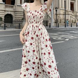 Casual Dresses South Korea Dongdaemun Chic French Style Sling Small Flying Sleeve Dress Female Beach Holiday Wind Rose Print