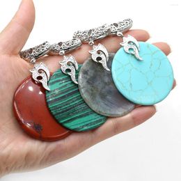 Pendant Necklaces Natural Stone Disc Shape Amazonite Crystal Labradorite Charms For Female Jewelry Making DIY Necklace Accessories Gift