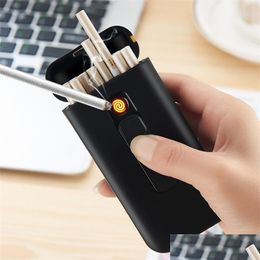 Smoking Pipes Cigarette Cases 20Pcs Capacity Case Box With Usb Electronic Lighter For Slim Waterproof Holder Plasma T200111 Drop Del Dhoki