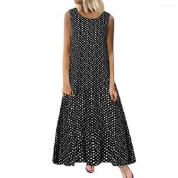 Casual Dresses Plus Size Women Vintage Splicing Dot Printed Sleeveless Maxi Dress Formal Occasion Evening Loose Women'S