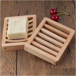 Soap Dishes Durable Wooden Dish Tray Holder Storage Rack Plate Box Container For Bath Shower Bathroom T500498 Drop Delivery Home Gar Dh7Vb