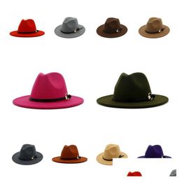 Party Hats Mens Fedora Hat For Gentleman Women Wide Brim Jazz Church Cap Band Flat T2C5270 Drop Delivery Home Garden Festive Supplies Dh4Wo