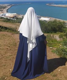 Ethnic Clothing Dubai Turkish Muslim Hijab Turban Women Solid Niqab Ramadan Eid Overhead Chiffon Caps Scarf Headcover Prayer Garment Abayas