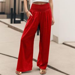 Women's Pants Women High Waisted Wide Leg Loose Solid Colour Office Lady Trousers Vintage Fashion Casual Beach Trouses With Pockets