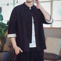 Men's Casual Shirts Cotton And Linen Shirt Traditional Chinese Tang Suit Top Clothes Men Long Sleeve Tai Chi Uniform Cardigan Coat