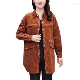 Women's Blouses Women Corduroy Mid-length Shirt Ladies Jacket Spring Autumn 2023 Single-Breasted Fashion Loose Lapel Female Trench Coat Tops