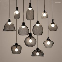 Pendant Lamps Nostalgic Industrial Wind Iron Net Chandelier American Restaurant Lamp Retro LED Bulbs Cord Metal