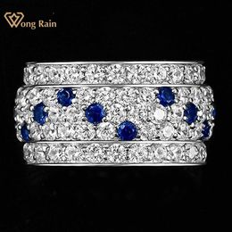 Solitaire Ring Solitaire Ring Wong Rain 18K Gold Plated Luxury 925 Sterling Silver Lab Sapphire High Carbon Diamonds Gemstone Wedding Band Fine Jewelry Z230710