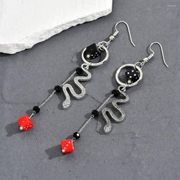 Dangle Earrings 2023 Trendy Ins Retro For Women Black Hollowed-out Snake Dice Geometric Alloy Jewellery Creative Long Niche Party Gifts