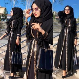 Sequins Border Open Front Abaya Kimono Cardigan Solid Color Women Muslim Dress Modest Wear Dubai Turkey Ramadan Eid Abaya Islam1261F