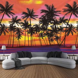 Tapestries Sea view coconut tree tapestry wall hanging room decoration aesthetic home interior