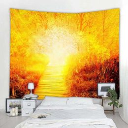 Tapestries Fantasy landscape tapestry woods print wall hanging aesthetics room decoration big beach towel yoga mat
