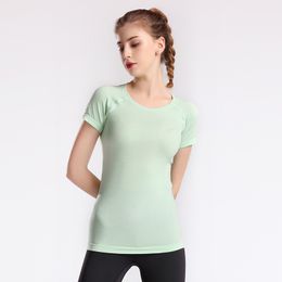 LL Designer T-shirt lulul yoga short-sleeved solid color lu sports plastic waist tight fitness loose jogging sports yoga clothing women's short-sleeved lulu men