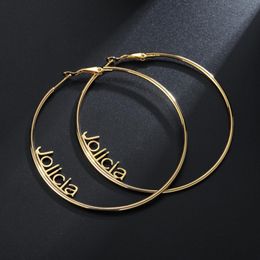 Hoop Huggie Personalized Name Earrings Stainless Steel Letter Earring For Women 3Color Custom Cricle Wedding Party Jewelry 230707
