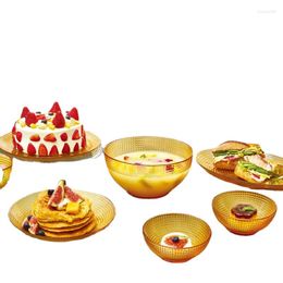 Bowls High-End Amber Dot Glass Bowl For Noodles And Soup Elegant Tableware Sweet Fruit Dish