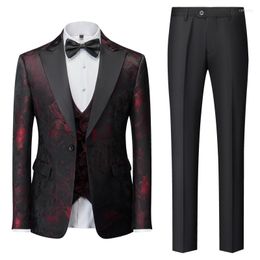 Men's Suits (Jacket Pants Vest) Casual Business Tuxedo Wedding Flower Dresses Blazers/Men Slim Fit Printed Suit 3 Pcs Set 4XL 5XL