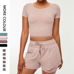 Women's Tracksuits Maxdutti 2023 Fashion Yoga Two Pieces Sets Women Clothing Suits Sports Gym Clothes Navel Short Top And Casual Shorts