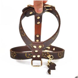 Dog Collars Leashes Luxury Baroque Harnesses Ins Fashion Durable Leather Pets Harness 6 Patterns Personality Dh8U4