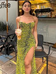 Casual Dresses Fashion Sexy Sleeveless Backless Slit Slim Maxi Prom Dress For Women 2023 Summer Print Slip Party Club Strap Halter