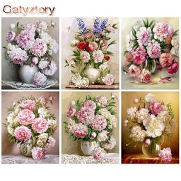 Curtains Gatyztory 60x75cm Frame Diy Painting by Numbers Kits Pink Peonies Abstract Modern Home Wall Art Picture Flowers Paint by Numbers