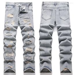 Мужские джинсы Uropean и High American Street Casual Pants 2023 Ehip Hop Hole Teell Fashion