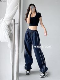 Women's Pants Y2K Wide Leg Elastic Waist Baggy Patchwork American Vintage Street Mopping Sweatpant Casual Daily Joggers Trousers