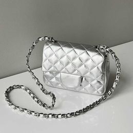 Women Designer Lambskin CF Square Bags Classic Mini Flap Quilted Purse Silver Metal Hardware Matelasse Chain Crossbody Shoulder Handbags 5 Colours Sacoche 17cm