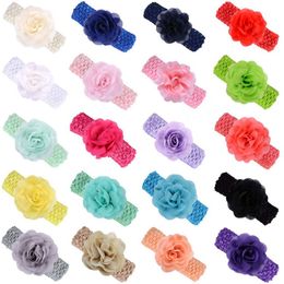 Solid Colour Chiffon Rose Flower Knitting Elastic Hairband Fashion Handmade Crochet Headband Party Decoration Photo Props