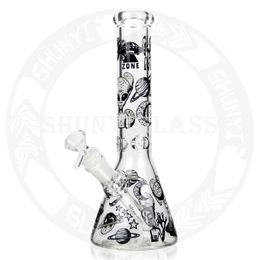 10 inches Dab Rig Glass Bong Smoke Water Pipe Hookah Beaker Bongs Glow in The Dark Tobacco Factory Wholesale DAB OIL Recycler with luminous decals Alien patterns