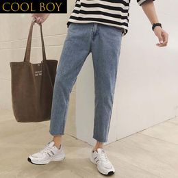 Men's Jeans E BOY Autumn Men Pencil Slim Straight Ankle Length Denim Trousers Fur-line Student Fashion High Street Pantalones Males