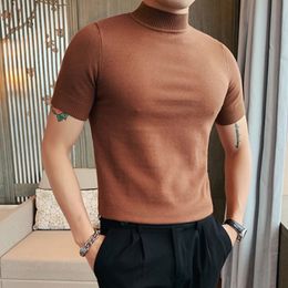 Men's T-Shirts Autumn Short Sleeve Knitted Sweater Men Clothing All Match Slim Fit Stretched Turtleneck Casual Pull Homme Pullovers 230706