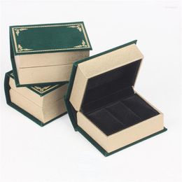 Jewellery Pouches Green Book Shaped Double Ring Box Tray Creative Couple Container Wedding Gift Display Case Organiser Necklace Holder