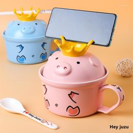 Bowls Hi Pig Household Creative Non-stick Ceramic Instant Noodle Bowl Cute Japanese Casserole Crown