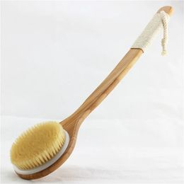 Natural Bristle Brush Long Handle Wooden Scrub Skin Massage Shower Body Bath Brush Round Head Bath Brushes Bathroom Accessories
