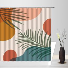 Toys Boho Mid Century Modern Shower Curtains Abstract Retro Geometric Rainbow Arch Green Leaf Minimalist Aesthetic Art Bathroom Decor