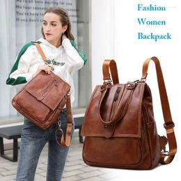 School Bags GPR Retro Backpacks For Women Fashion Girl's Bag Shoulder Leather Travel Bagpack Female Packsack